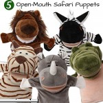 5-Piece Set Animal Hand Puppets with Open Movable Mouth Zoo Safari Farm Jungle Tiger Rhino Lion Crocodile and Zebra Safari Zoo Animals 2
